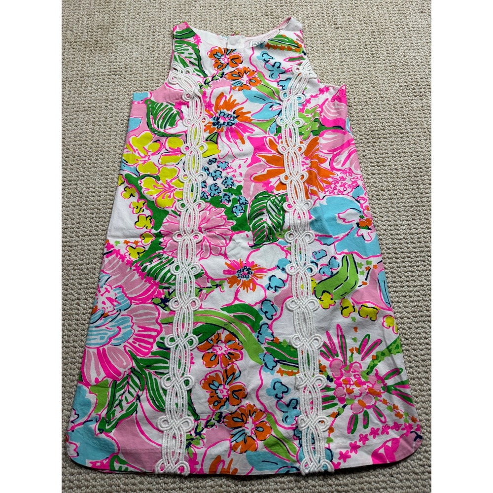 Lilly Pulitzer Nosey Posie Shift Dress Girls Large‎ Pink Floral Whimsical Casual